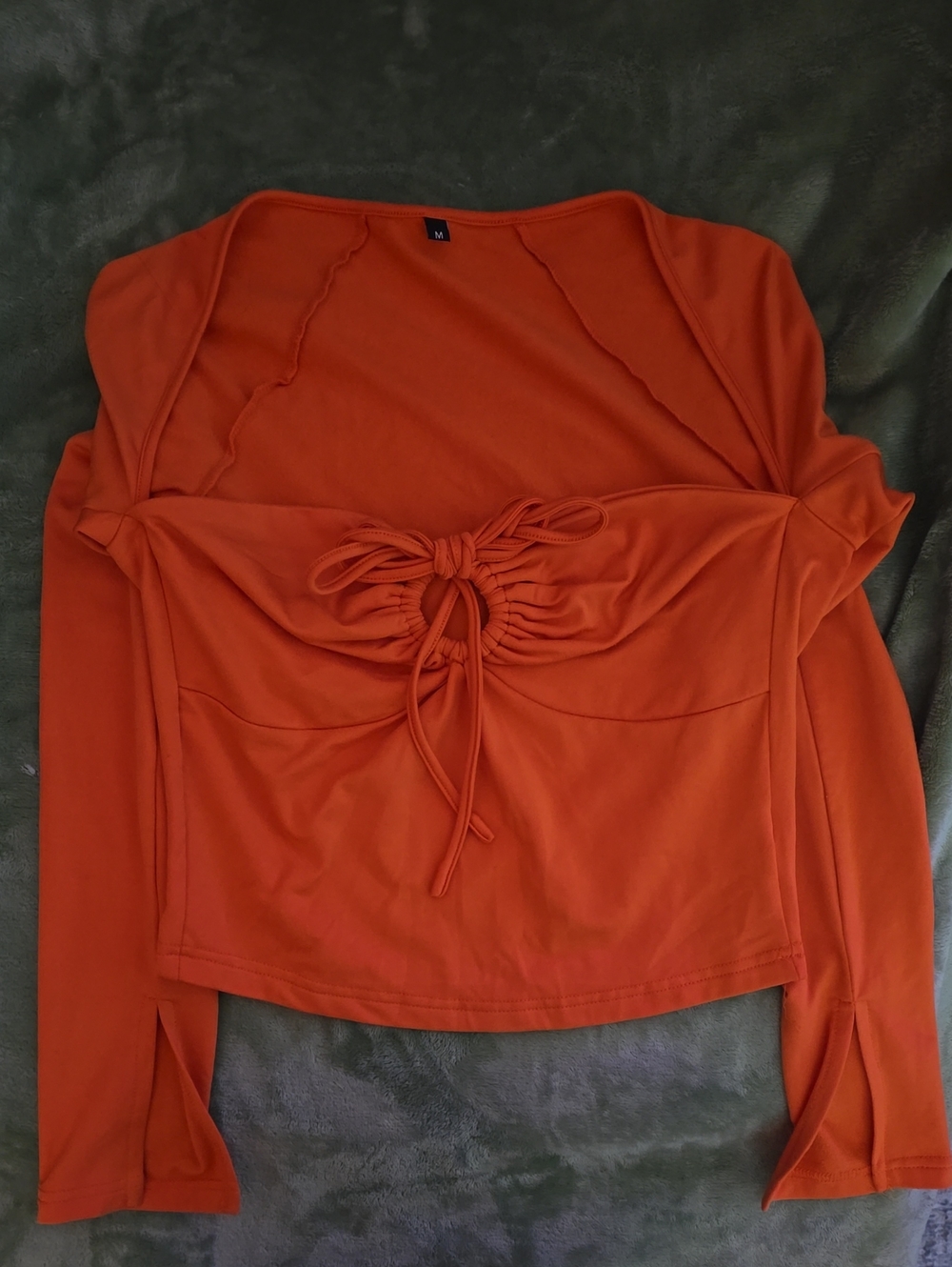 SHEIN Orange Long-Sleeve Ruched Drawstring Crop Top